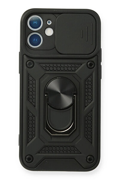 NewFace حافظة لهاتف آيفون 12 ميني من السيليكون مع حلقة عدسة بارس - أسود SPTGL