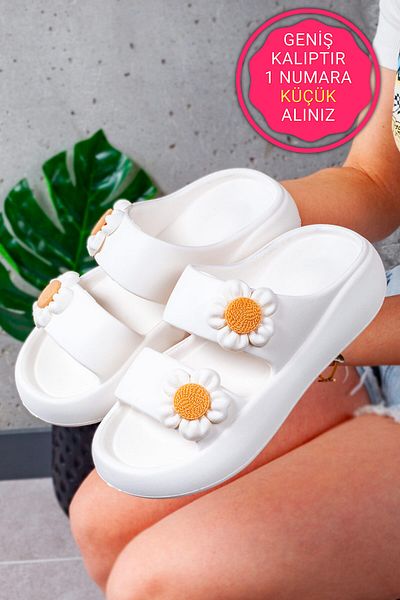 Melek Tuna Women's Extra Light Stylish Slippers with Floral Side, Beach Sea Pool Slippers, Women's Cute Slippers