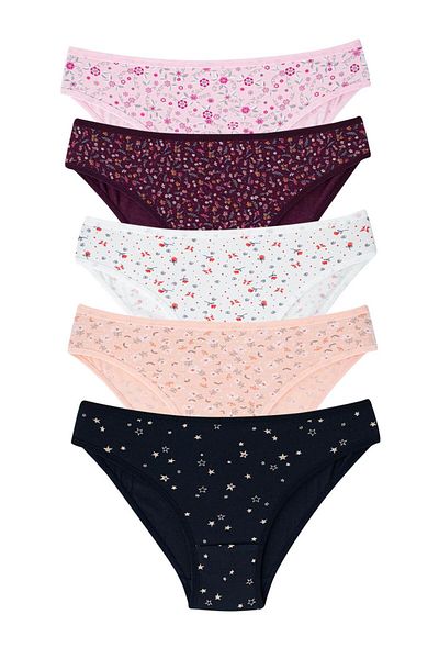 Arma Yıldız Pachet de 5 culori mixte Chiloți cu model pentru femei Bumbac Lycra Țesătură elastică