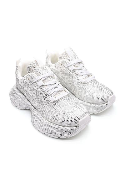 Tmall Pantofi sport pentru femei, din piele ecologică, cu strasuri, D1397, albi