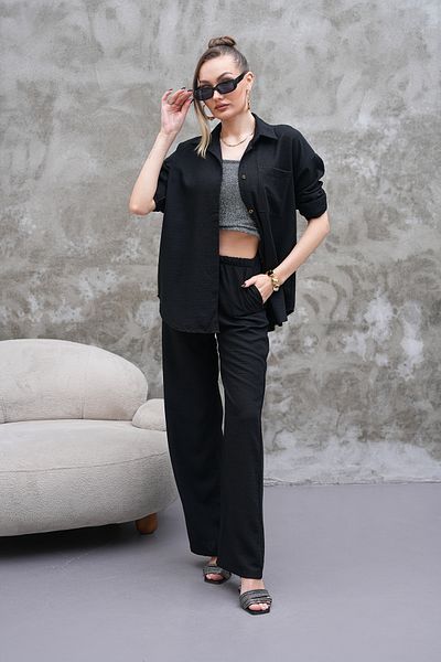 H&A İSTANBUL Women Linen Blended Oversize Suit Pants Shirt