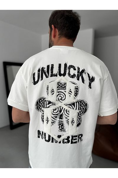 BYBASICMAN White Unlucky Number Printed Oversize T-Shirt Res-5183
