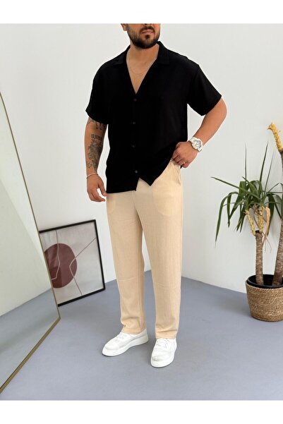 Combineman35 Short Sleeve Crinkle Fabric Summer Lycra Unisex Women's Men's Short Sleeve Shirt Tracksuit Set