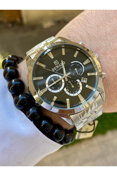 Reward Silver Color Waterproof Steel Men Wrist Watch Bangle Gift