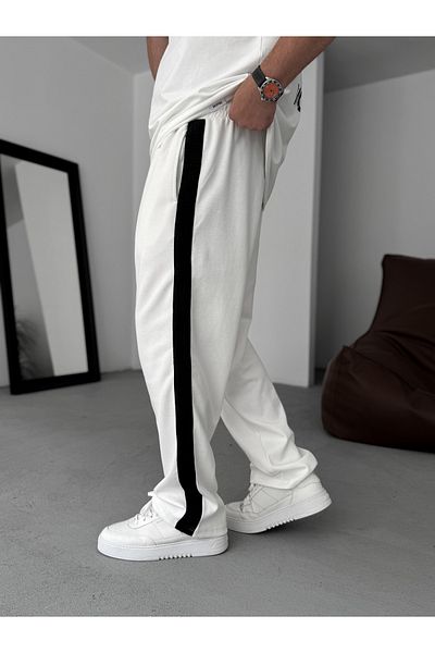 BYBASICMAN White Knitted Striped Pipe Leg Sweatpants Res-5250