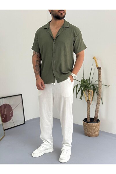 Combineman35 Short Sleeve Crinkle Fabric Summer Lycra Unisex Women's Men's Short Sleeve Shirt Tracksuit Set