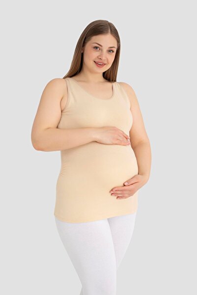 Arma Yıldız Soft Textured Cotton Maternity Undershirt with Skin Color Thick Straps