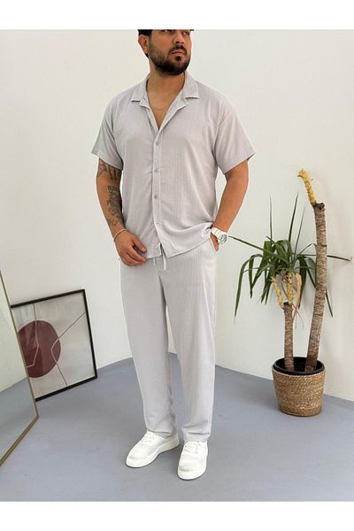 Combineman35 Short Sleeve Crinkle Fabric Summer Lycra Unisex Women's Men's Short Sleeve Shirt Tracksuit Set
