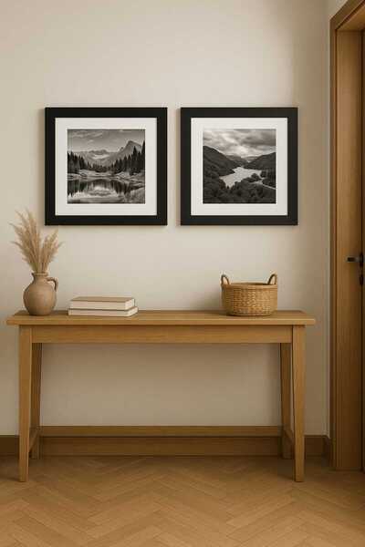 Tuğra Sanat Galerisi Dekoratif Tablo Seti 25x25 Cm / 35x35 Cm Siyah Çerçeve B...