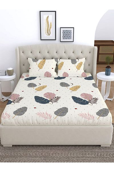 TSUMAB Whimsical Leaf Delight Bedding Set - Stylish Leaf Pattern Bed Sheet for Modern Bedrooms