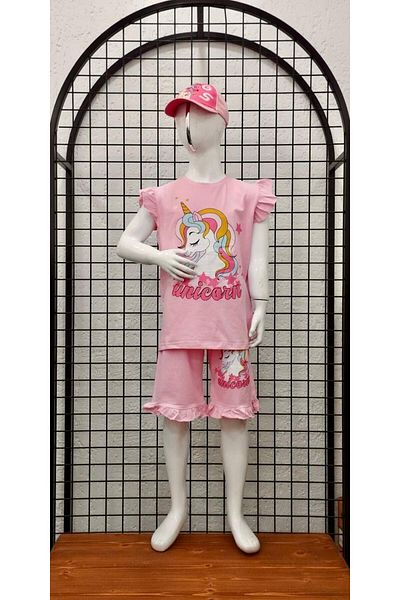 Terry Combed Printed Girls Pjs with Fluffy Sleeves