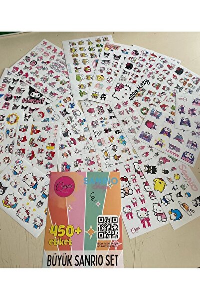 Ceres Studio Büyük Sanrio Sticker Set Hello Kitty Kuromi 17 Sayfa 450'den Fazla Sticker Etiket (425)