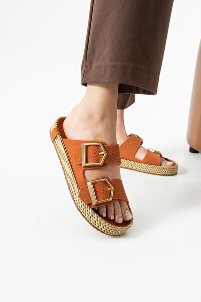 diclepolat Жіночі щоденні капці з двома пряжками Lipaz, помаранчеві, замша