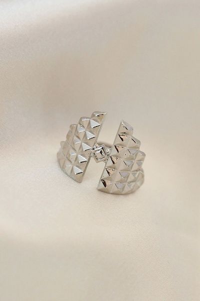 Clariss Adjustable Silver Color Metal Pyramid Ring with Zircon Stone