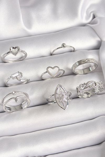 Store Brass Silver Color Zircon Stone Heart Pole Star Figure Women's Ring Combination