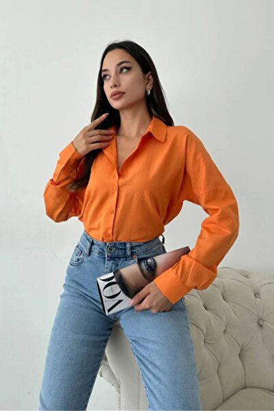oshebu Portocaliu – Cămașă oversize pentru femei, cu umăr dezactivat