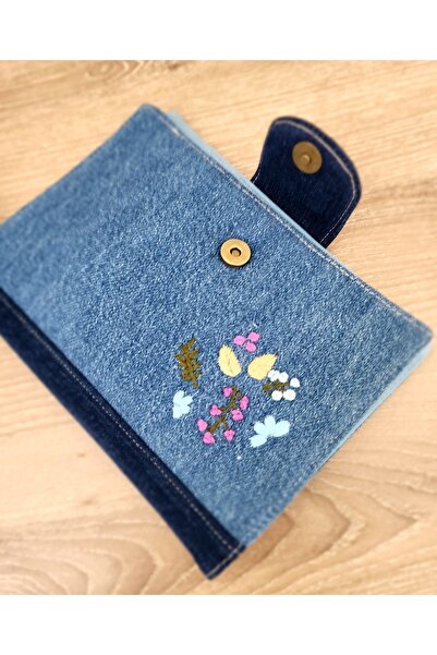 myyasminhome KASNAK NAKIŞI İŞLEMELİ KOT CÜZDAN % 100 HANDMADE