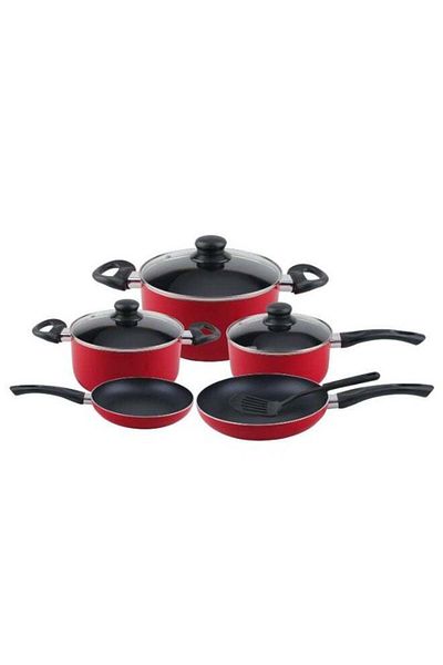 DELCASA 9-Piece Non-Stick Cookware Set Red