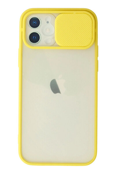 NewFace حافظة آيفون 12 كاميرا بالمشبك من السيليكون المنزلق - أصفر SPTGL