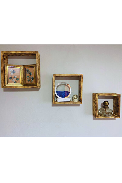 sgeteknoloji 3 أرفف حائط مربعة بتصميم ديكور خشبي