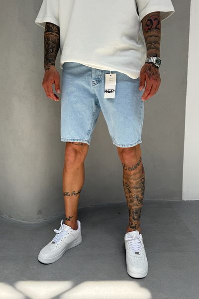 MADZEYMODA Pantaloni scurți din blugi pentru bărbați din denim albastru Mz509