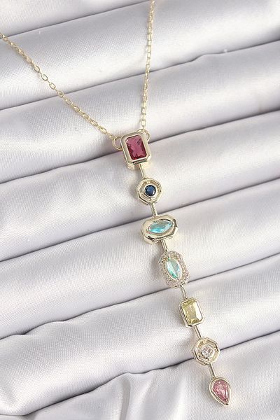 Clariss Brass Gold Color Zircon Stone Baguette Low-Cut Model Women's Necklace