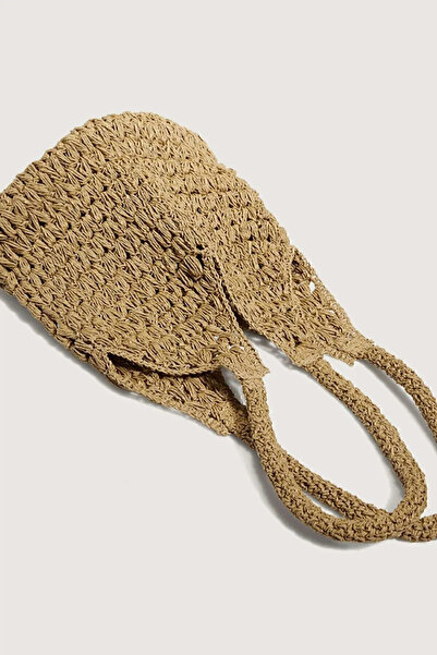 TOM SHOP ASTARLI - Kadın Vizon Renk El Yapımı Kağıt Ip Örgü Günlük Omuz Çantası-delikli Torba Çanta|yazlık