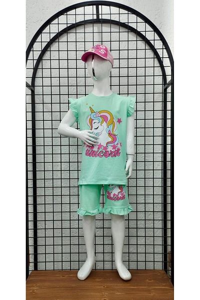 Terry Combed Printed Girls Pjs with Fluffy Sleeves