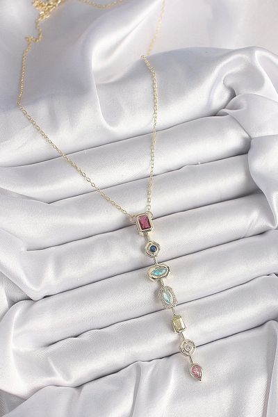 Clariss Brass Gold Color Zircon Stone Baguette Low-Cut Model Women's Necklace