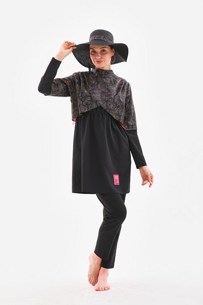 MAG FASHİON Plus Size Pleat Detailed 3 Piece Hijab Swimsuit - Full Covered Burkini