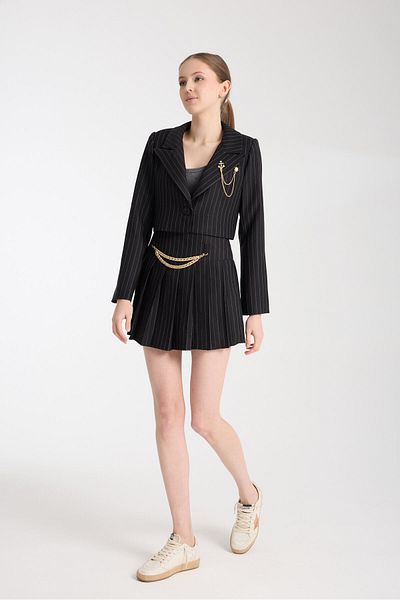 PleasureOfSilk Posilk Striped Crop T-Shirt and Shorts Set