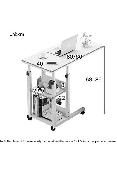 1st Portable Laptop Table for Bed with 4 Wheels (40*80 cm) White