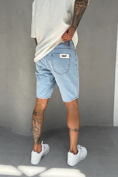 MADZEYMODA Pantaloni scurți din blugi pentru bărbați din denim albastru Mz509