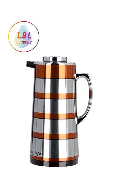 ROYALFORD RF9590 1.9L Double Wall Golden Figured Vacuum Flask - Portable Heat Insulated Thermos