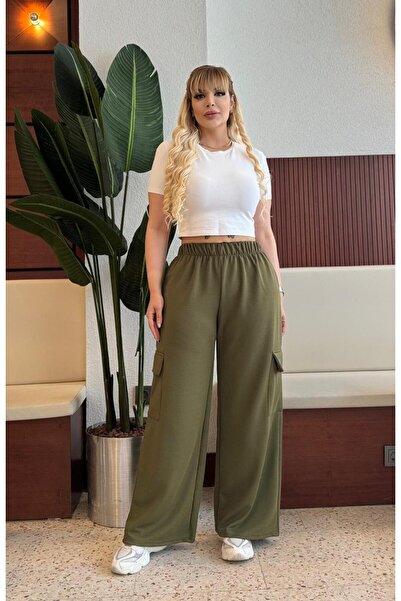 Butik Nilyam Γυναικείο παντελόνι μεγάλου μεγέθους Lycra ψηλόμεσο Cargo Pocket Crepe 21059