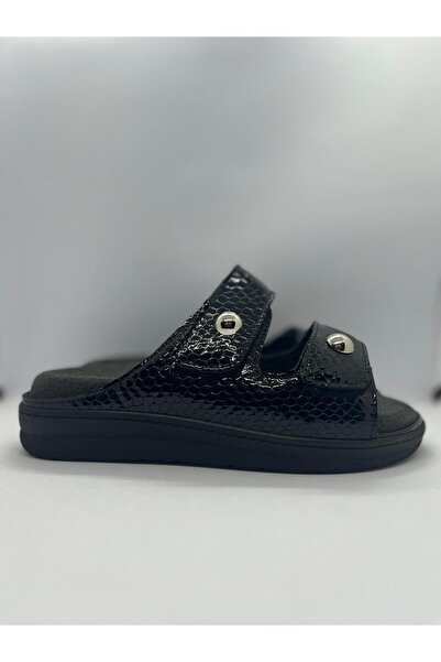 Ortopedia Kadın Hakiki Deri Comfort Ortopedik Terlik 2225/2194 Siyah Rugan