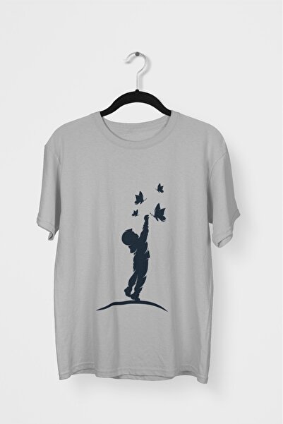 Butik رجل/امرأة - الأطفال والفراشات - تي شيرت مطبوع برقبة دائرية وأكمام قصيرة