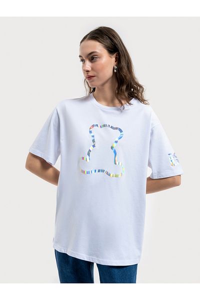 Loft Tricou de damă cu croiala relaxată - mânecă scurtă