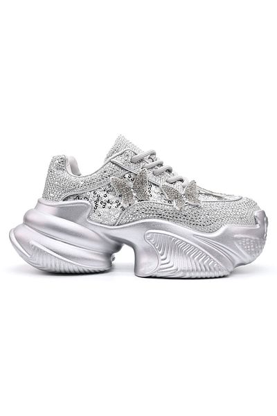 Tmall Pantofi sport pentru femei, piele întoarsă, D1382, argintii