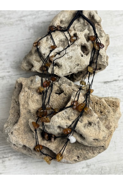 SEDEF TAKI Uzun Doğal taş kolye