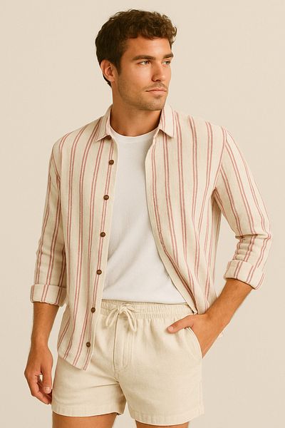 Hazhers Men's Oversize Shirt Collar Linen Long Sleeve Summer Shirt