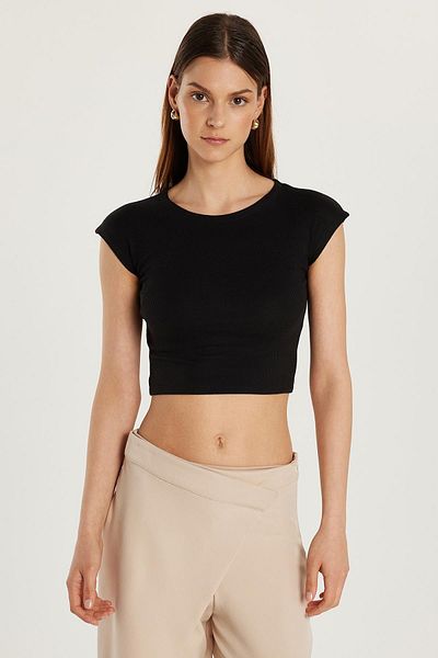 Tudors Γυναικεία Modal Fabric Slim Fit Slim Fit Κοντό μανίκι Crew λαιμόκοψη μαύρη μπλούζα