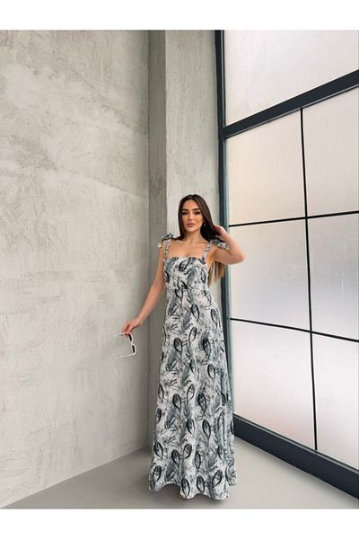 REELMODA Rochie de vară cu imprimeu din bumbac, cu bretele late, verde, cu buzunare