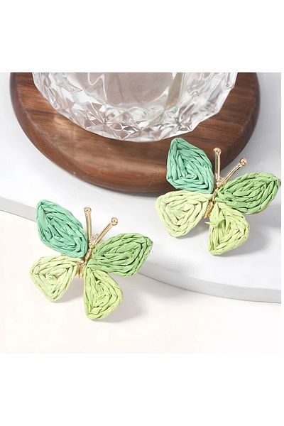 mos&more Green Raffia Butterfly Summer Fashion Lightweight Women's Earrings