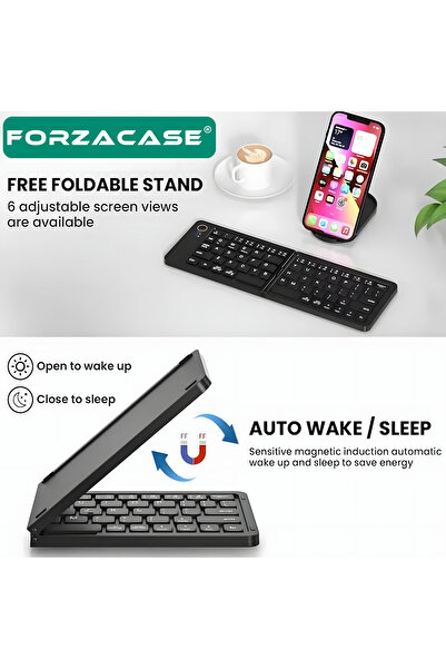 Forzacase Tablet Telefon için Şarjlı Katlanabilir Taşınabilir Kablosuz Bluetooth Mini Klavye FC1030