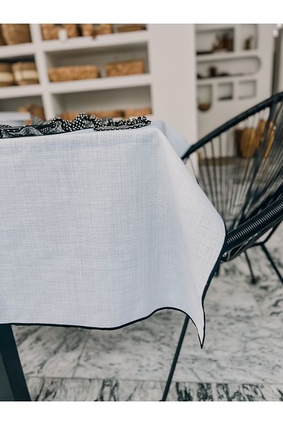 KaiHome Față de masă Shine White din in, cu detalii de broderie