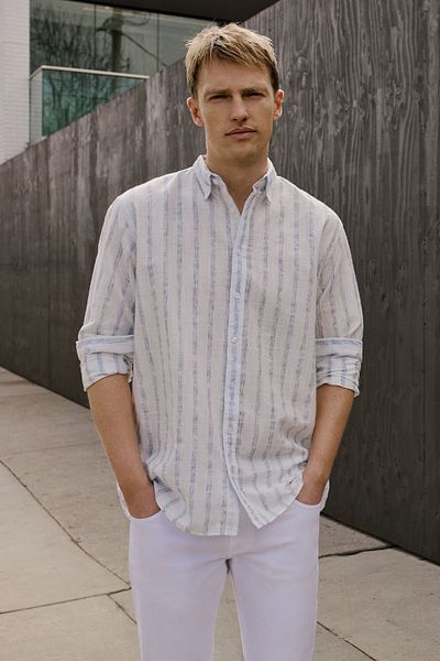ALTINYILDIZ CLASSICS Altınyıldız Ace020252062 White-Navy Blue Men's Comfort Fit Long Sleeve Shirt