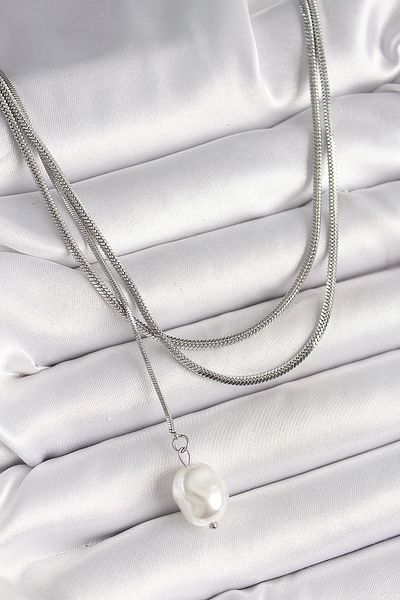 Store 316L Steel Silver Color Italian Chain Model Dangle Pearl Figure Women's Necklace