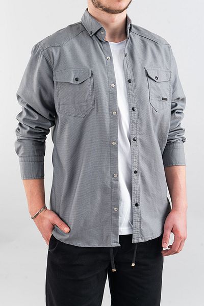 bombe Ανδρικό Slim Fit Slim Fit Ανδρικό τζιν πουκάμισο γκρι