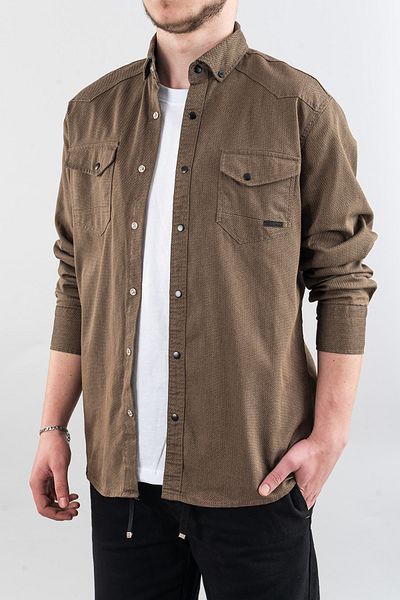 bombe Ανδρικό Slim Fit Slim Fit Ανδρικό τζιν πουκάμισο Milk Coffee